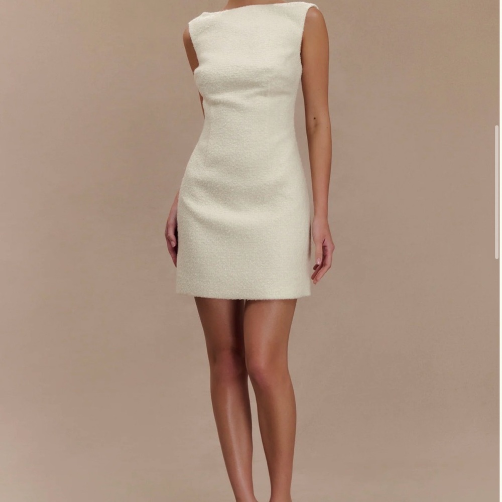 BNWT Angela Textured Boucle Mini Dress - Ivory SIZE XS